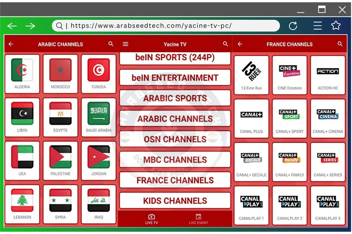 yacine tv pc channels and countries